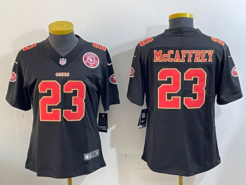 Women San Francisco 49ers 23 Mccaffrey Black Gold 2024 Nike Vapor Limited NFL Jersey style 12021